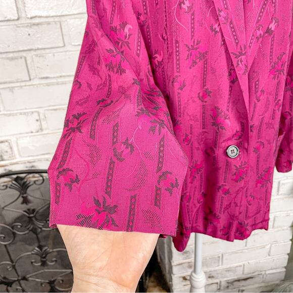 Vintage 80s Magenta Pink Floral Boho Southwestern Print Blazer Skirt Set 14 - Picture 3 of 11